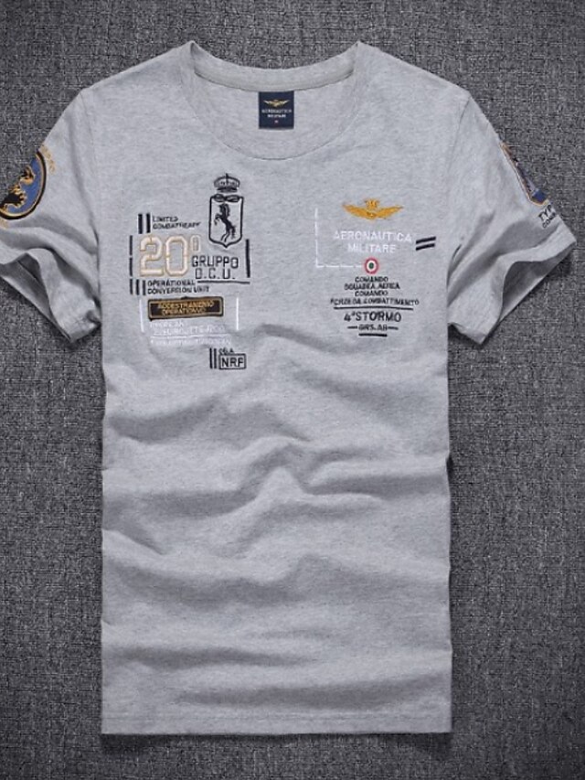  Herren T-Shirt Hemd Grafik Buchstabe Rundhalsausschnitt Schlank Oberteile Weiß Grau Marineblau