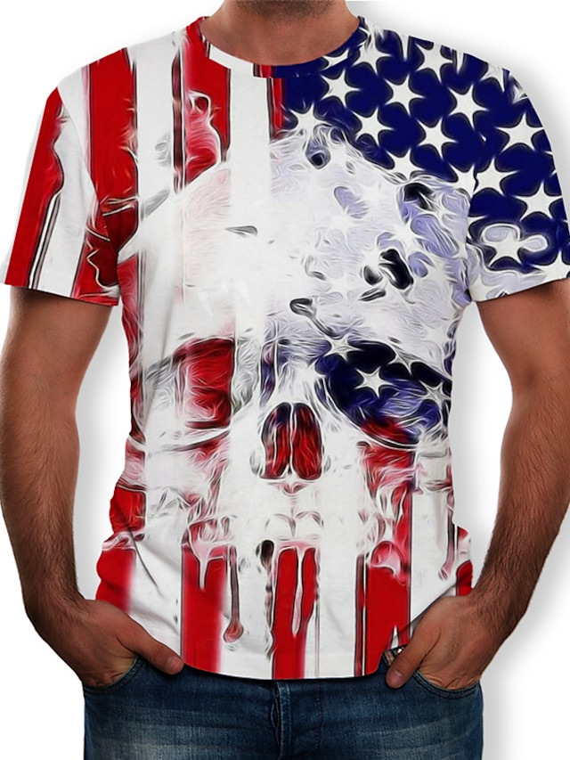  Men's Tee T shirt Shirt Graphic 3D Skull 3D Print Crew Neck Causal Casual Short Sleeve Print Tops Designer Big and Tall White