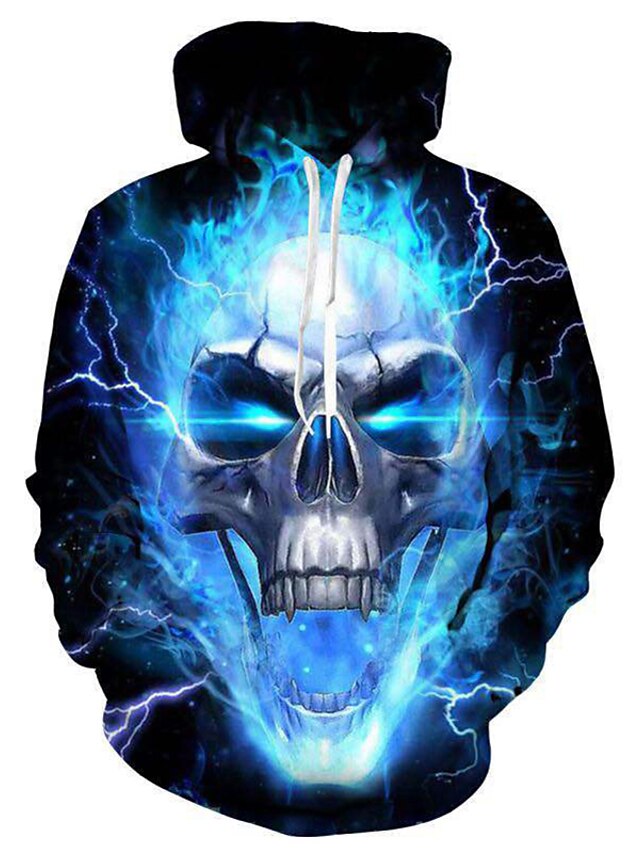  Men's 3D Skull Hoodie Hooded Halloween Basic Casual Hoodies Sweatshirts  Blue