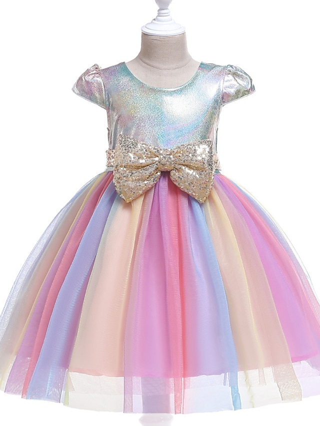  Girls' Rainbow Patchwork Sequin Dress