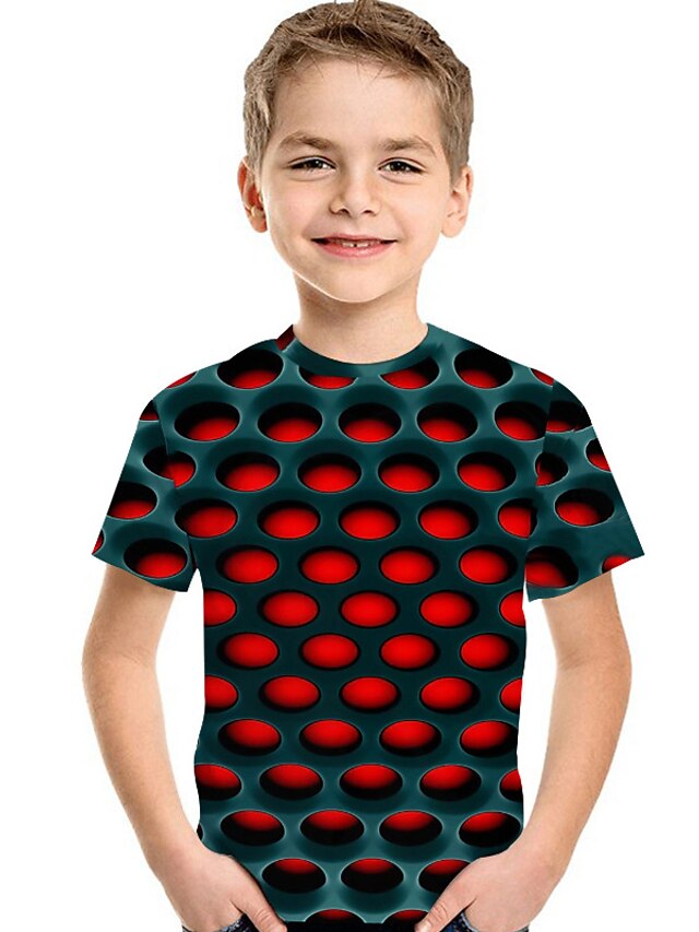  Niños Bebé Chico Camiseta Manga Corta Estampado de impresión en 3D Bloques Geométrico Estampado Azul Piscina Rojo Fucsia Niños Tops Verano Activo Básico Chic de Calle