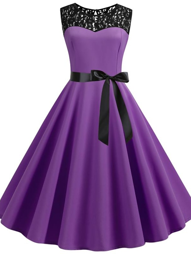  Women's Sheath Dress - Sleeveless Solid Colored Patchwork Vintage Wine Purple Light Blue S M L XL XXL
