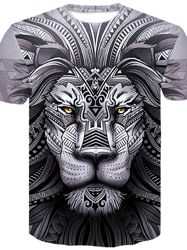  Herren T-Shirt Grafik 3D Tier Übergrössen Oberteile Grau