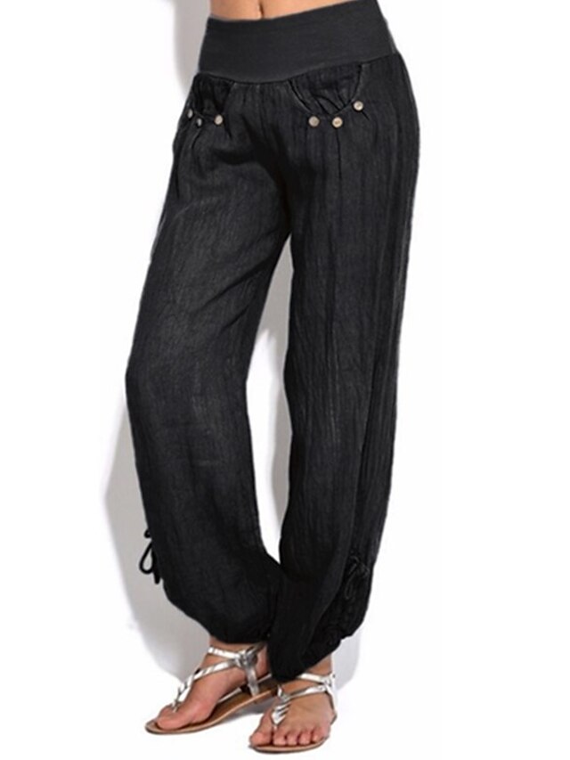  Women's Boho Split Patchwork Chinos Plus Size Pants Micro-elastic Solid Colored High Waist Loose White Black Khaki Navy Blue S M L XL XXL