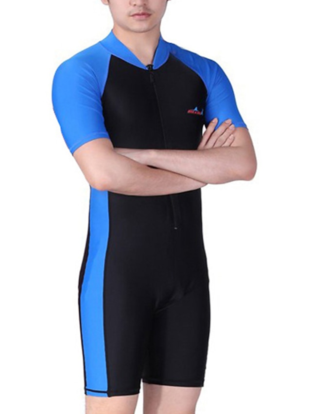  Dive&Sail Men's UV Sun Protection UPF50+ Breathable Rash Guard Dive Skin Suit Short Sleeve Front Zip Swimwear Patchwork Swimming Diving Surfing Snorkeling Autumn / Fall Spring Summer / Quick Dry