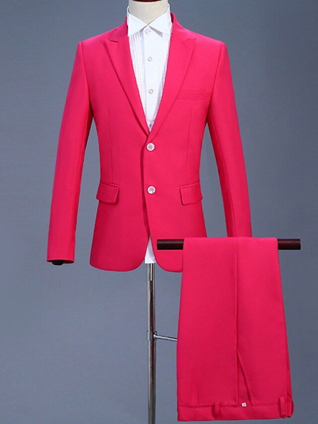  Men's Suits Notch Lapel Polyester Fuchsia / Slim
