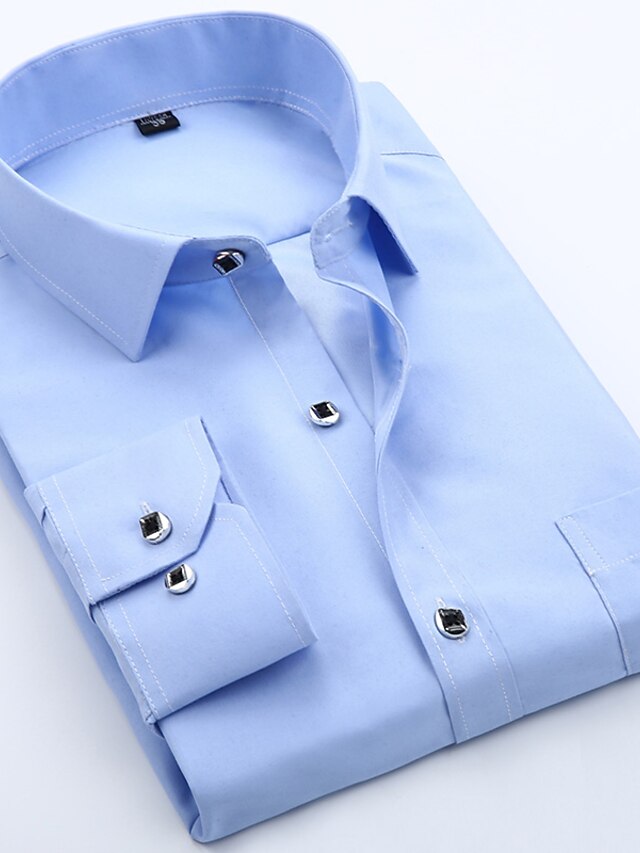  Men's Solid Colored Ruffle Slim Shirt Basic White / Black / Blue