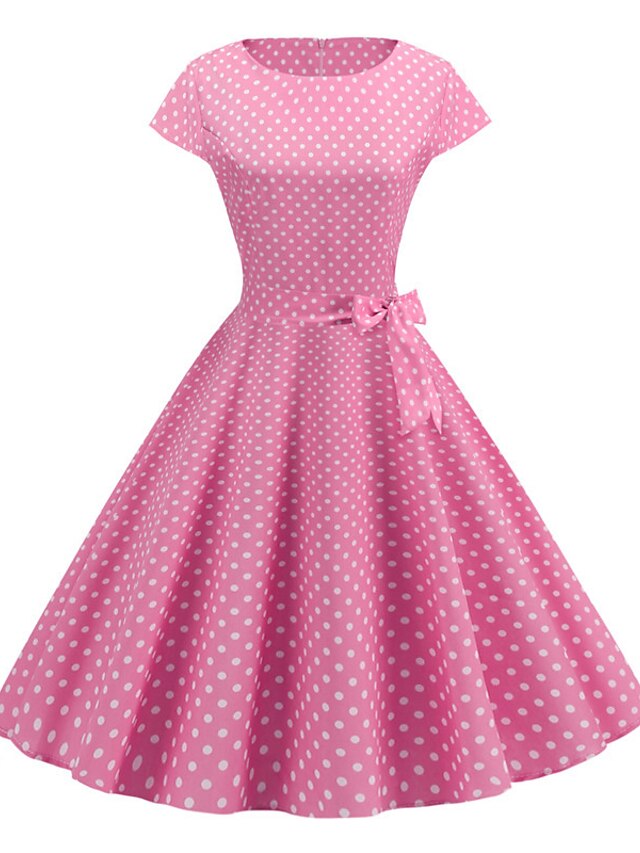  Dame Kjole med A-linje Knelang kjole Kortermet Trykt mønster Vintage Rosa S M L XL XXL