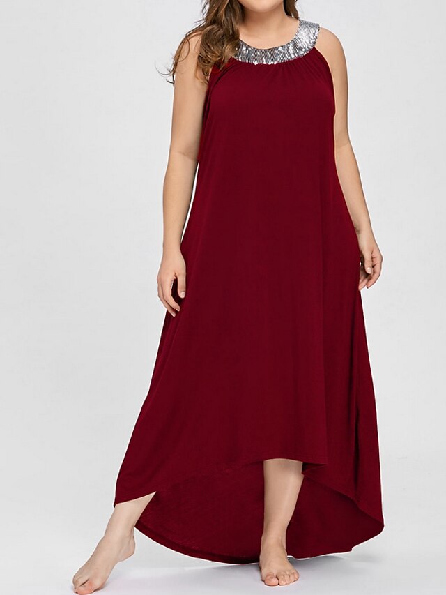  Women's Plus Size Maxi A Line Dress - Sleeveless Solid Colored Going out Loose Black Purple Red XL XXL XXXL XXXXL