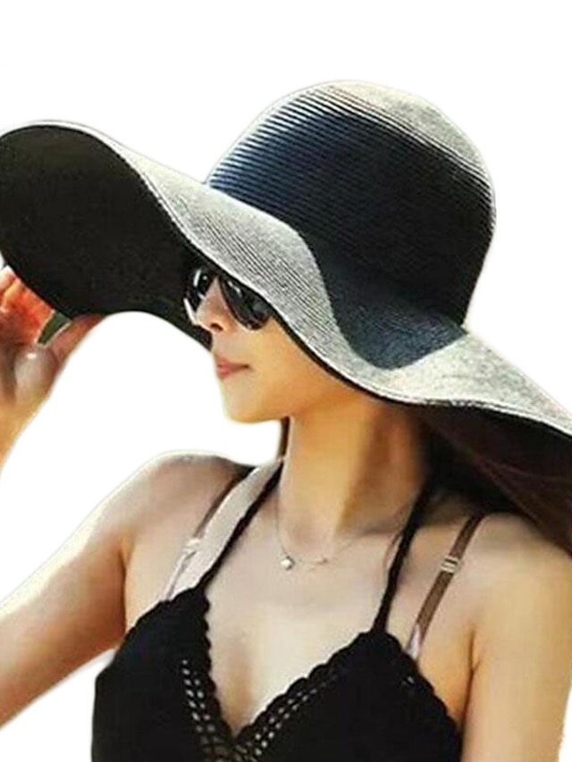  Women's Basic Vacation Beach Straw Hat Solid Colored White Yellow Hat UV Protection Breathable / Blue / Orange / Winter / Spring / Summer