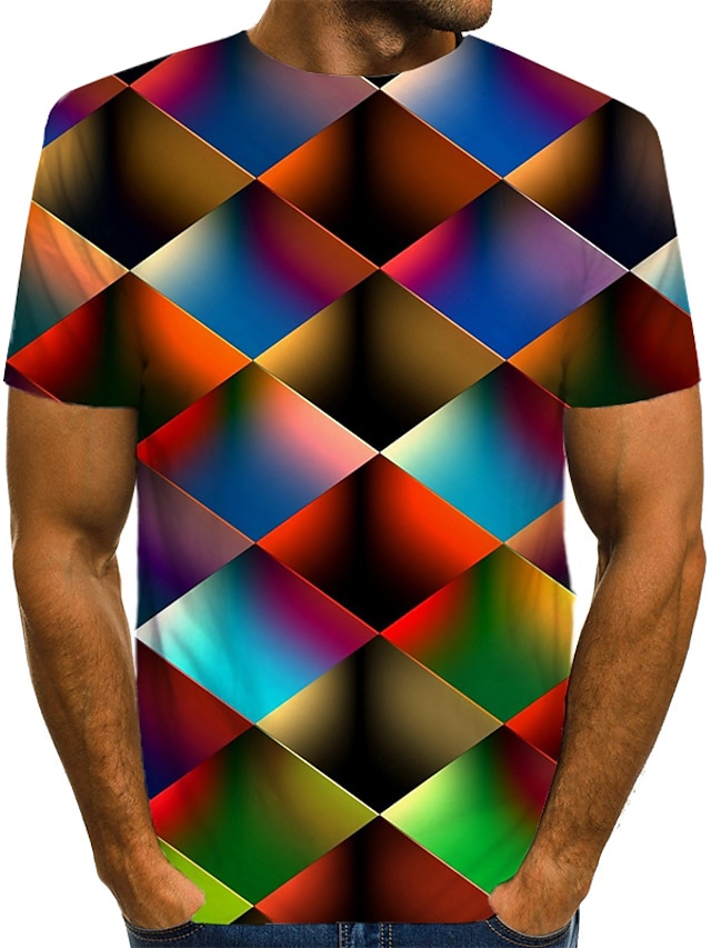  Herre Skjorte T-shirt T-Shirts Sjove T-shirts Grafisk Geometrisk Rund hals Regnbue Gul Rød Blå Regnbue 3D-udskrivning Plusstørrelser Afslappet Daglig Kortærmet Trykt mønster Tøj Gade overdrevet