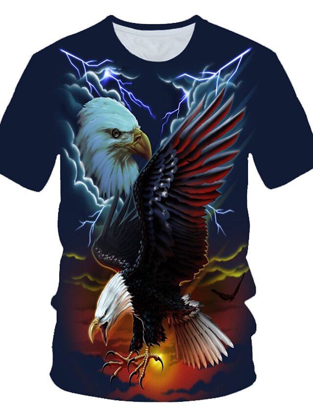  Men's T shirt Shirt Graphic 3D Animal Round Neck Daily Wear Club Short Sleeve Print Tops Streetwear Exaggerated Navy Blue
