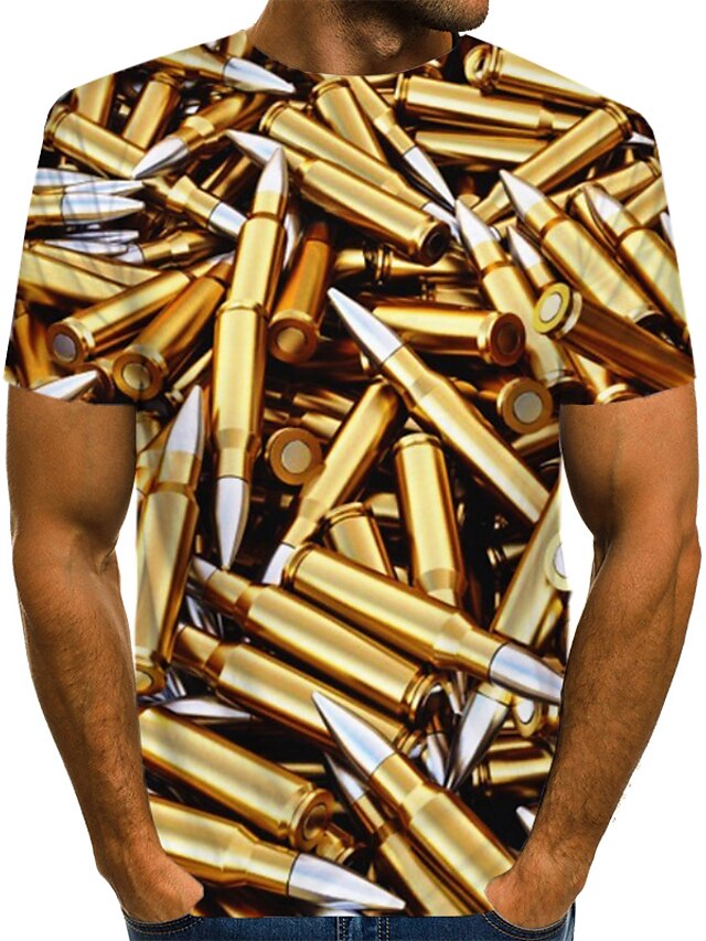  Herren T-Shirt Grafik Maschine Druck Kurzarm Freizeitskleidung Oberteile Street Schick Übertrieben Gold