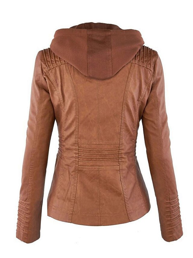  Faux Leather Hoodie Jacket for Women