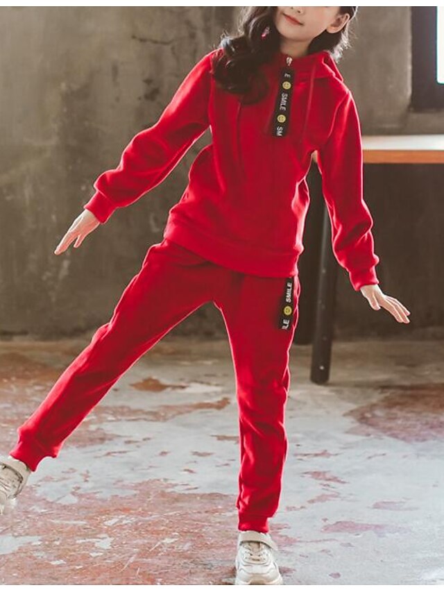  Mädchen 3D Einfarbig Kleidungsset Langarm Aktiv Basic Baumwolle Polyester kinderkleidung Regular Fit