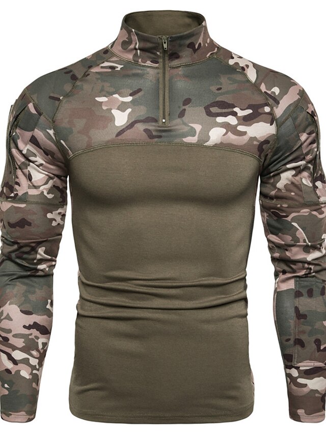  Men's T shirt Graphic Camo / Camouflage Standing Collar Daily Casual / Daily Long Sleeve Tops Military Black Army Green Gray