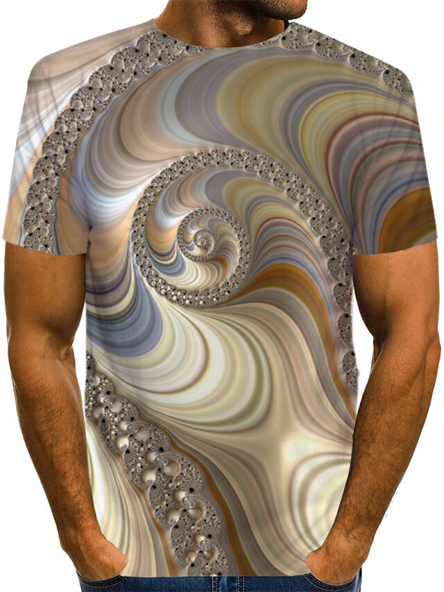  Men's Daily Wear T shirt Graphic Abstract Short Sleeve Print Tops Streetwear Exaggerated Round Neck Light Brown / Club