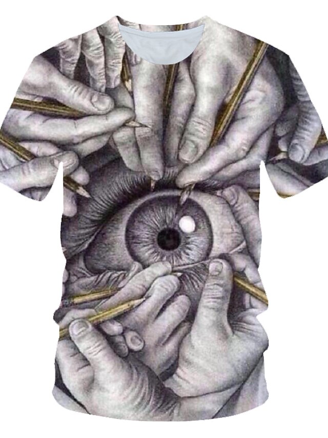  Men's T shirt Eye Print Short Sleeve Daily Wear Tops Streetwear Exaggerated Gray