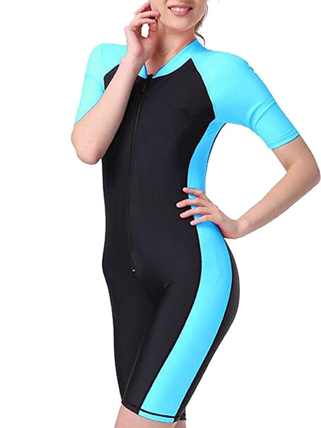  SBART Mulheres Proteção Solar UV UPF50+ Respirável Segunda-pele para Mergulho Manga Curta Zíper Frontal Boyleg Roupa de Banho Retalhos Natação Mergulho Surfe Snorkeling Primavera Verão