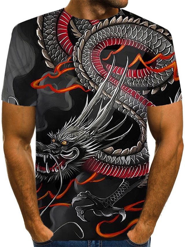  Men's T shirt Tribal 3D Animal Round Neck Casual Daily Short Sleeve Print Tops Streetwear Exaggerated Black / Summer