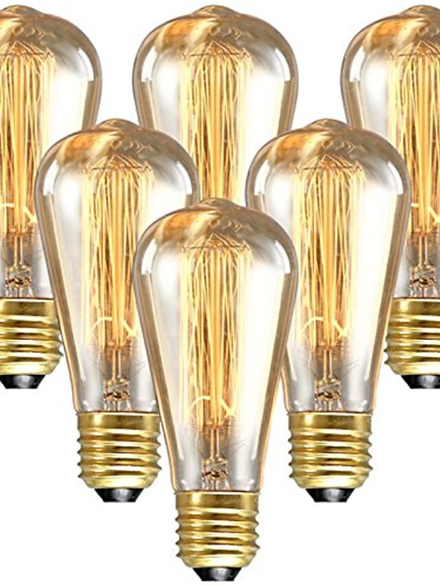  6pcs 60 W E26 / E27 ST64 Warm White 2200-2300 k Retro / Dimmable / Decorative Incandescent Vintage Edison Light Bulb 220-240 V