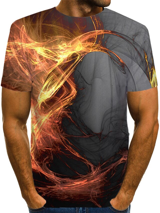  Herren T-Shirt Hemd Grafik Flamme Rundhalsausschnitt Alltag Täglich Kurzarm Bedruckt Oberteile Strassenmode Übertrieben Grau / Sommer