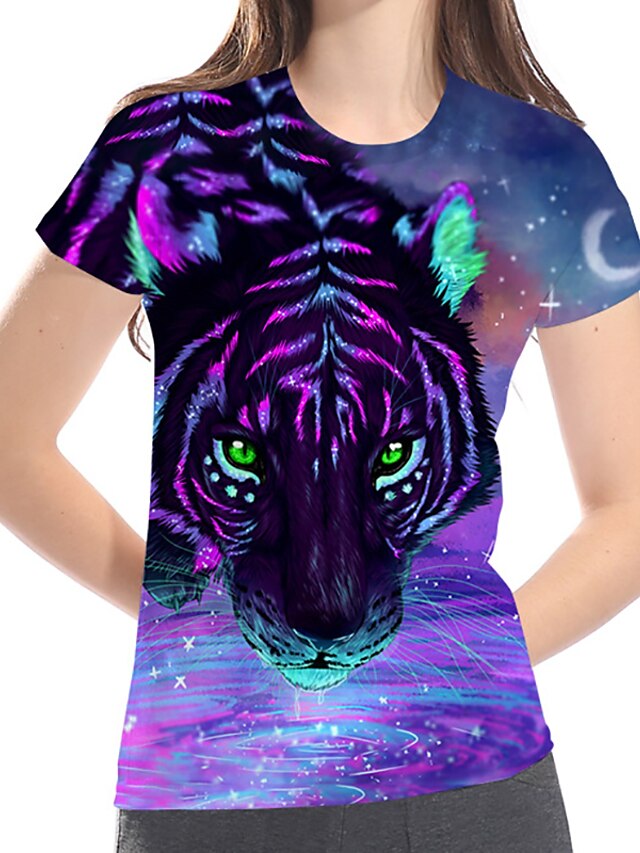  Women's Plus Size 3D Graphic Print Loose T-shirt Basic Exaggerated Street Casual / Daily Purple