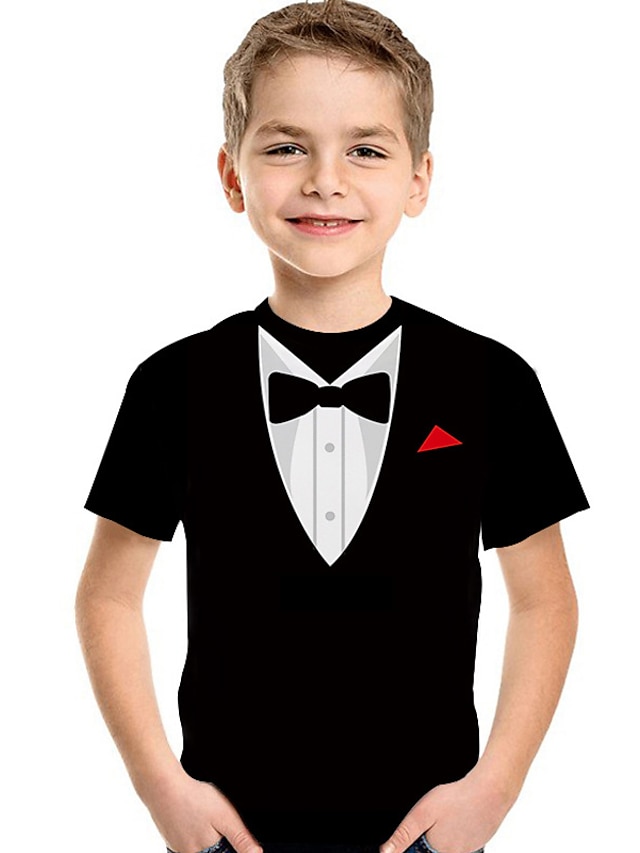  Kinder Baby Jungen T-Shirt Kurzarm Druck Geometrisch 3D Druck Schwarz Kinder Oberteile Sommer Aktiv Grundlegend