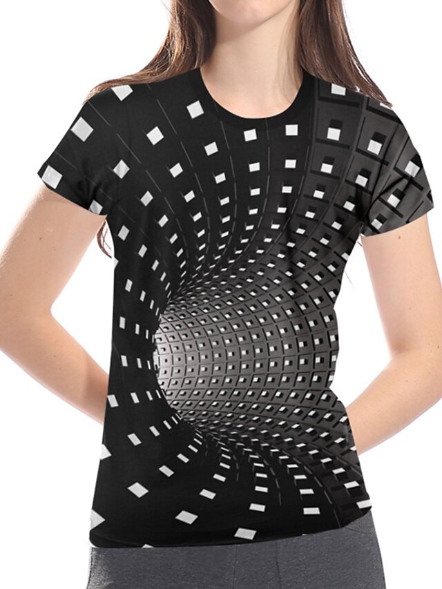  Dame Store størrelser T-skjorte Geometrisk 3D Grafisk Trykt mønster Løstsittende Topper Grunnleggende overdrevet Svart / Klubb