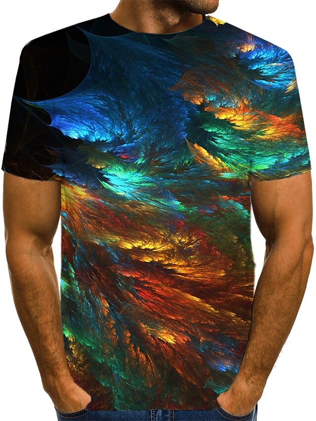  Colorful Painting Mens Graphic Shirt Tee Abstract Round Neck Green Casual Daily Short Sleeve Print Clothing Apparel Streetwear Exaggerated Summer Cotton