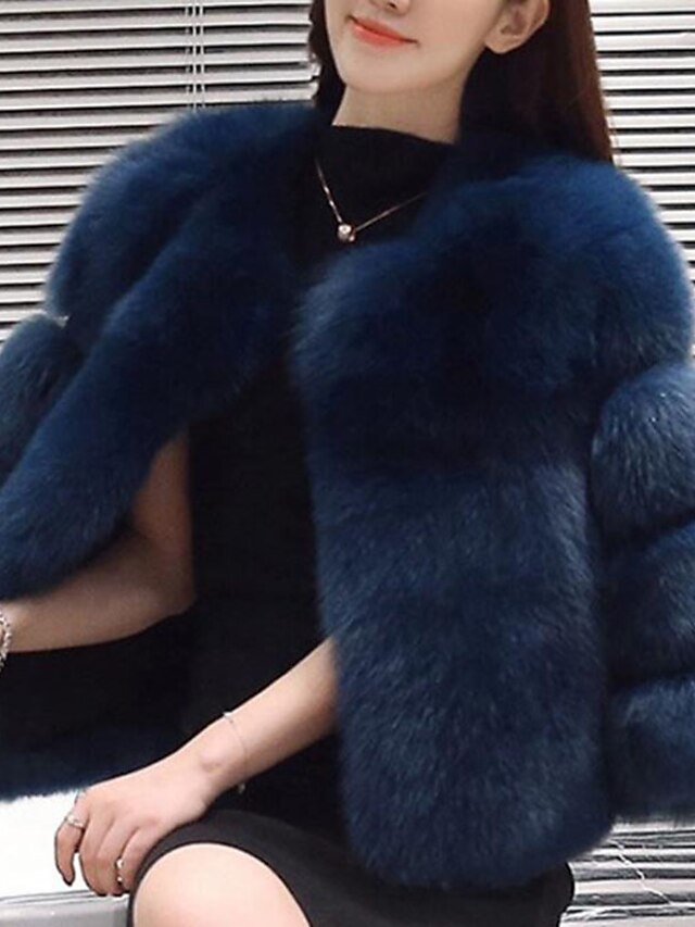  Women's Casual/Daily Simple Fur Coat,Solid Long Sleeve Winter Blue / Red / Gray / Purple Fox Fur