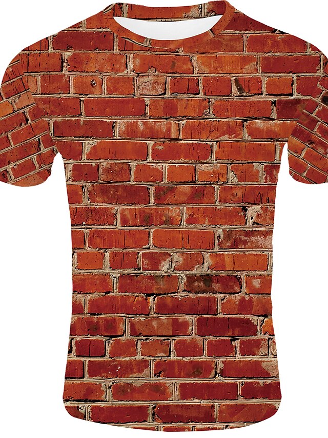  Herren T-Shirt Hemd Grafik Geometrisch Druck Kurzarm Normal Oberteile Grundlegend Rundhalsausschnitt Orange Grau / Sommer