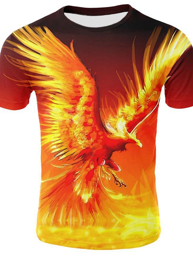  Men's T shirt Shirt Graphic Flame Plus Size Pleated Patchwork Short Sleeve Casual Tops Round Neck Yellow / Summer