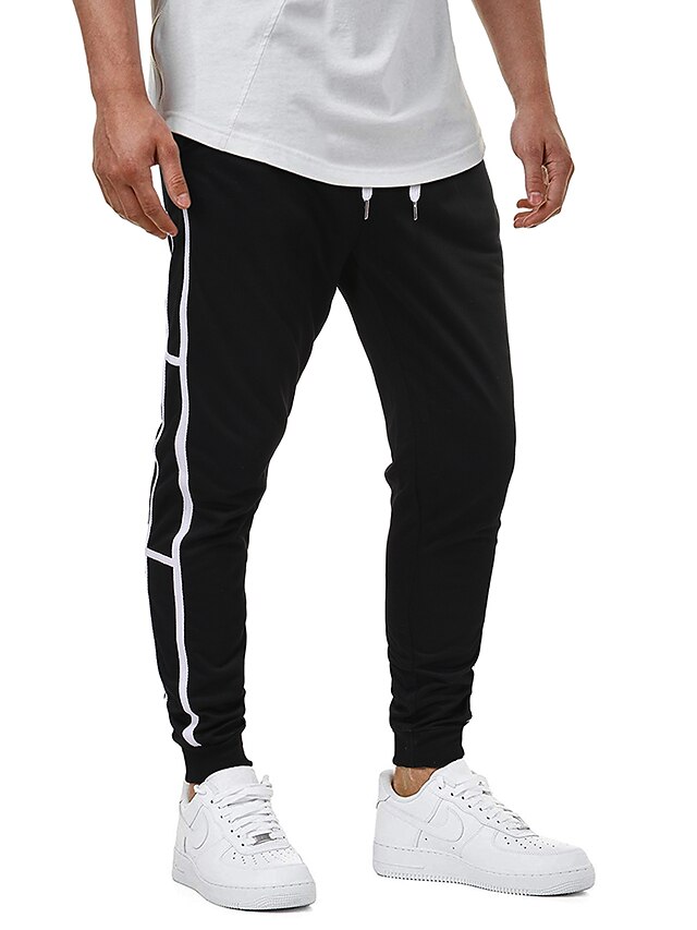  Men's Sporty Basic Chinos Sweatpants Pants - Striped Sporty Black US32 / UK32 / EU40 / US34 / UK34 / EU42 / US36 / UK36 / EU44 / Drawstring / Elasticity