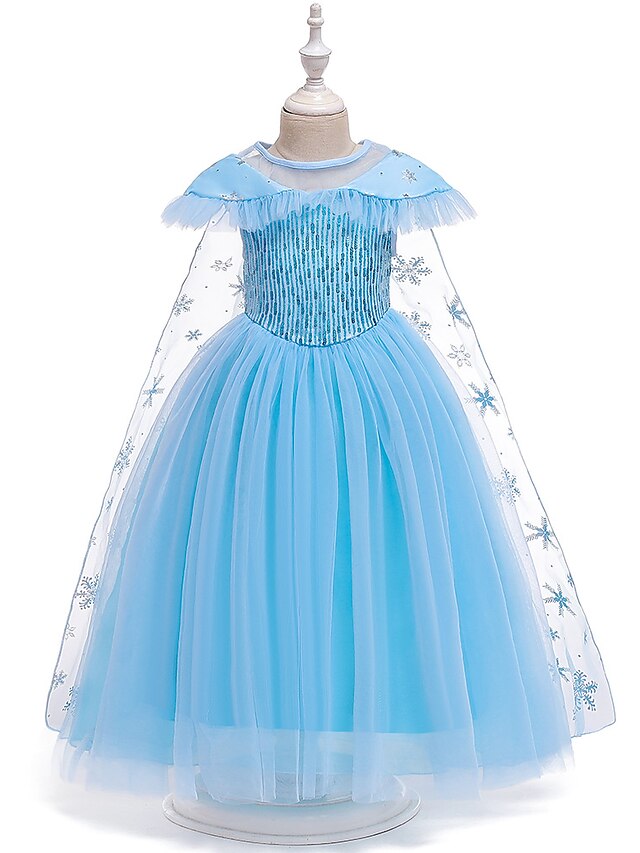  Kids Toddler Little Girls' Dress Solid Colored Sequins Mesh Blue Midi Short Sleeve Active Sweet Dresses Slim