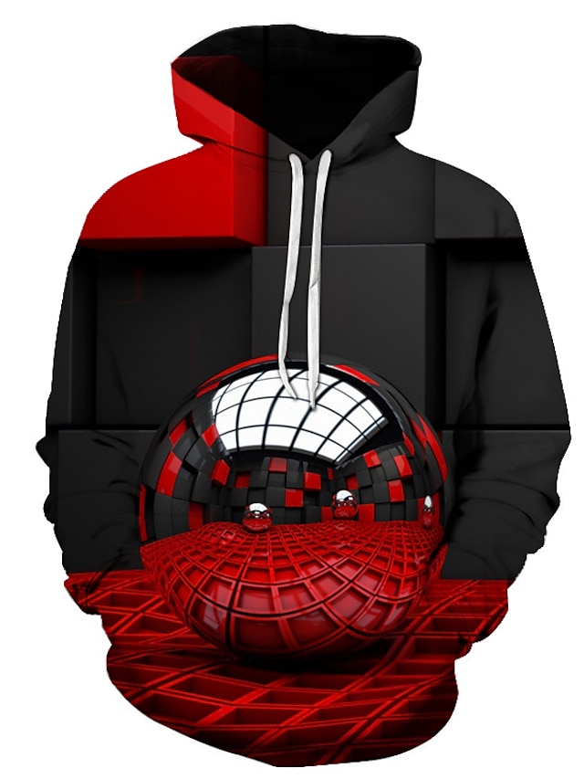  Men's Print Geometric 3D Hoodie Daily Weekend Casual Streetwear Hoodies Sweatshirts  Red
