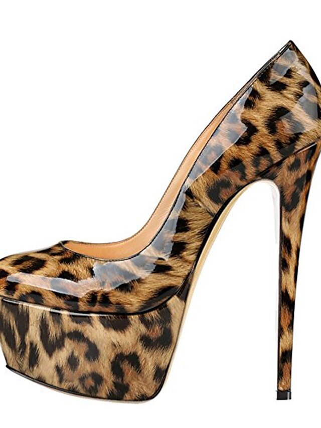  Women's Heels Plus Size Stiletto Heel Closed Toe Sexy Minimalism Party & Evening Patent Leather Solid Colored Leopard Light Yellow Leopard Nude