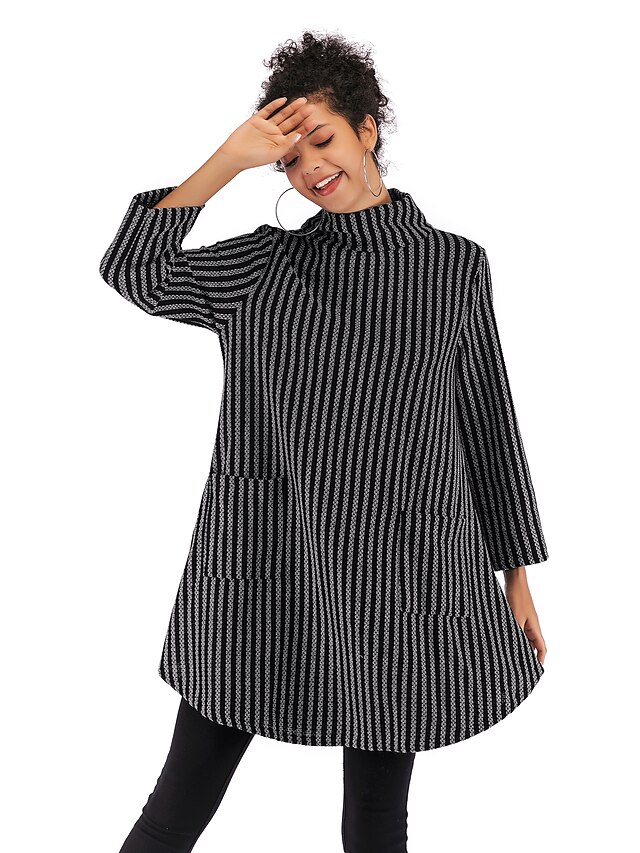  Women's Sweatshirt Striped Daily Basic Streetwear Hoodies Sweatshirts  Cotton Loose Black Light gray