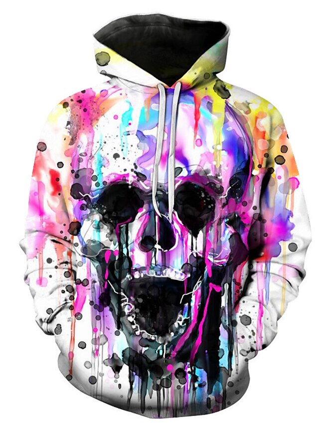 Men's Plus Size Hoodie 3D Skull Hooded Halloween Casual Streetwear Hoodies Sweatshirts  Rainbow