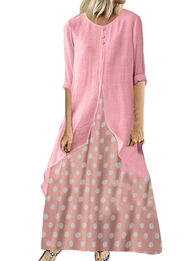  Women's Maxi Plus Size Blushing Pink Red Dress A Line Polka Dot S M
