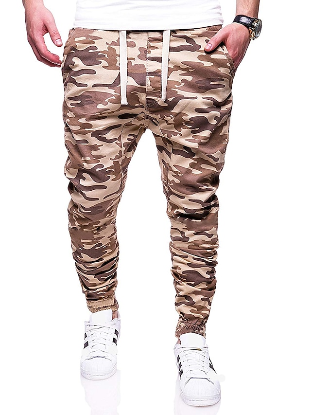  Men's Basic Daily Going out Sweatpants Pants Camouflage Full Length Drawstring Black Khaki