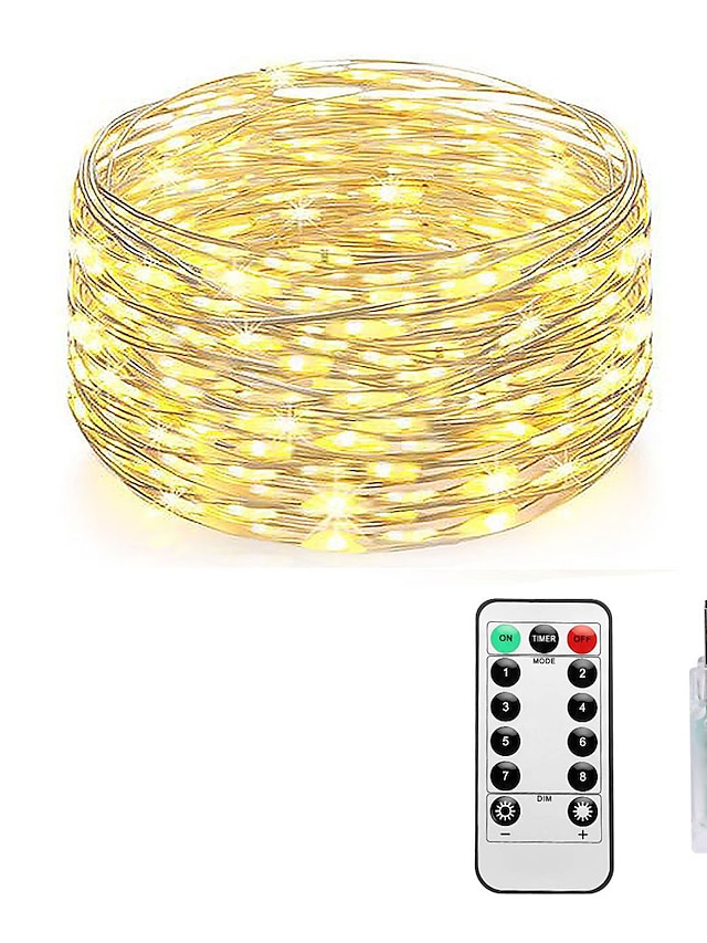  Fairy Lights Plug in 8 Modes 10M 100 LED USB String Lights with Adapter Remote Timer Waterproof Decorative Lights for Bedroom Patio Christmas Wedding Party Dorm Indoor Outdoor
