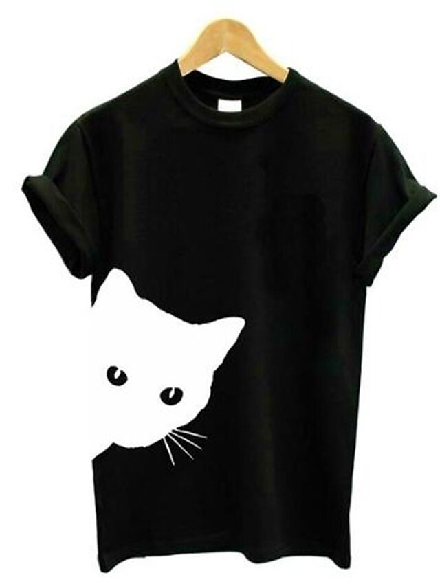  Women's T shirt Solid Colored Animal Patchwork Round Neck Tops Basic Basic Top White Black Gray