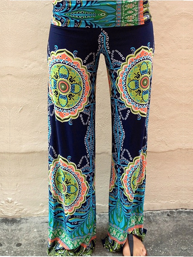  Mujer Boho Corte Ancho Perneras anchas Pantalones - Estampado Estampado Arco Iris S / M / L