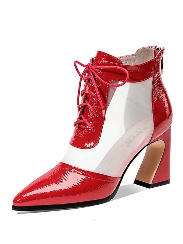  Women's Boots Chunky Heel Daily Mesh PU Black / Red