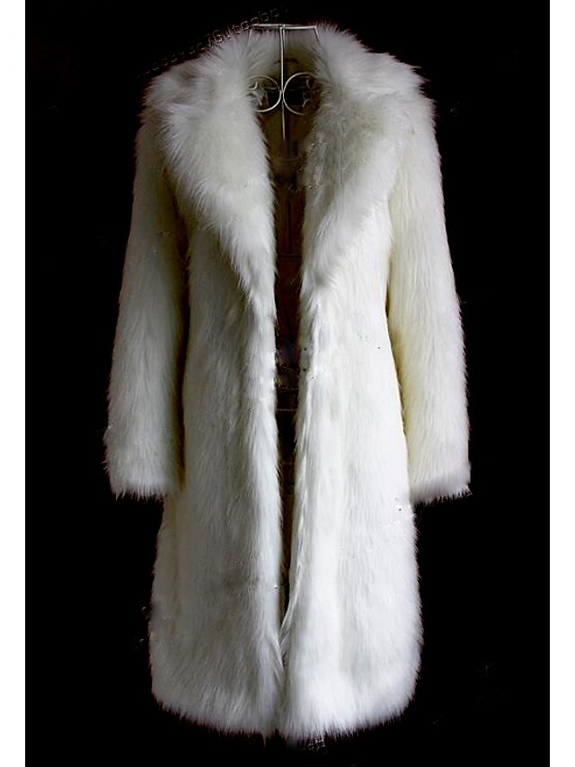  Women's Faux Fur Coat Fall & Winter Daily Maxi Coat Regular Fit Basic Streetwear Jacket Long Sleeve Solid Colored Fuchsia White Black