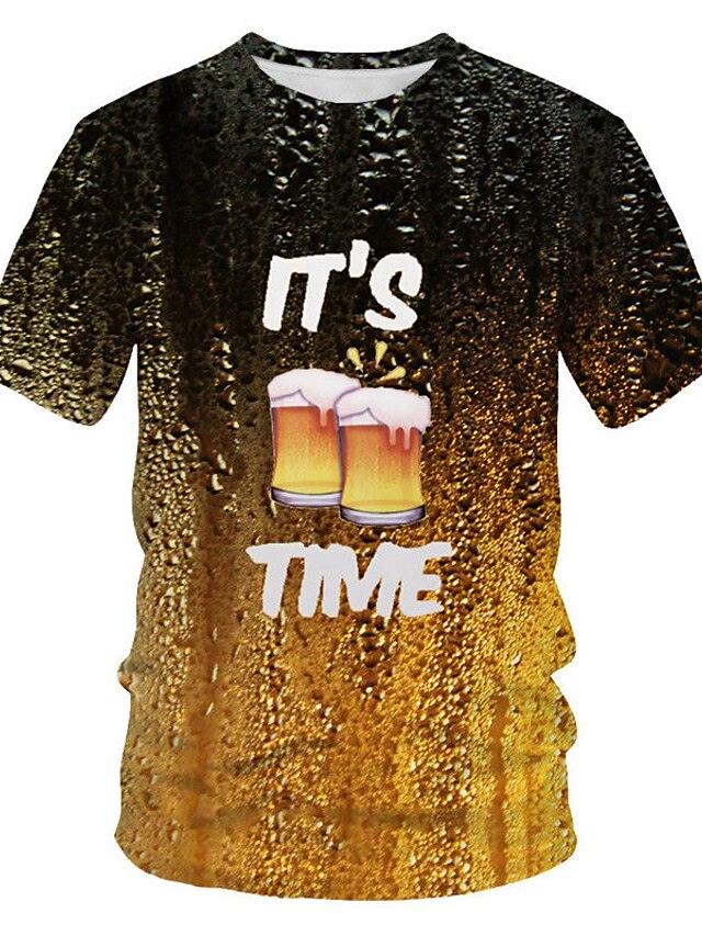  Men's Plus Size T-shirt Graphic Beer Print Short Sleeve Tops Basic Round Neck Black / Summer