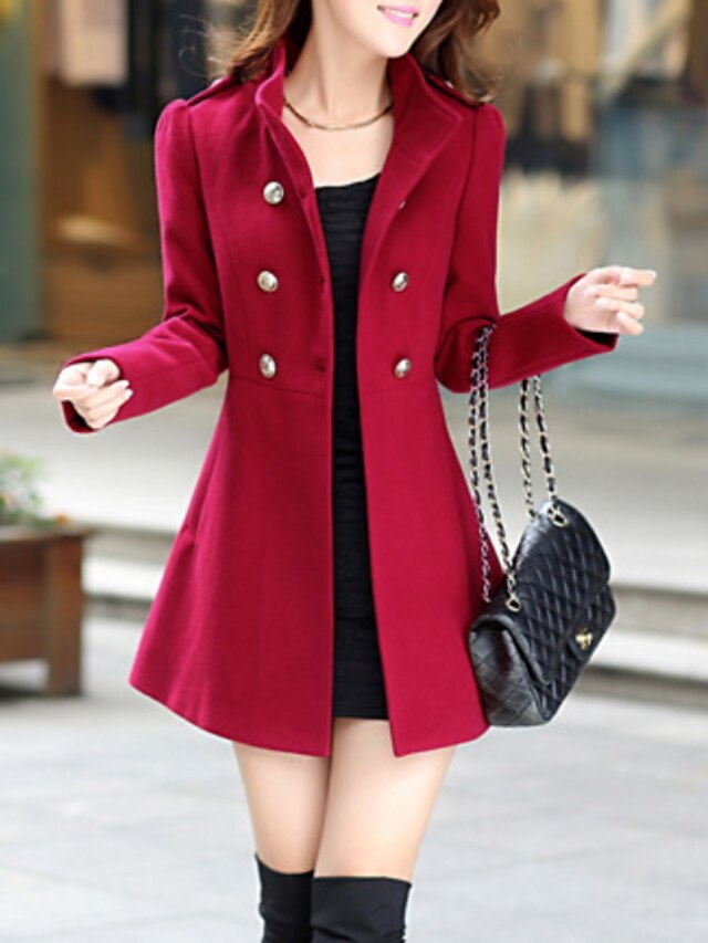  Women's Coat High Waist Basic Elegant & Luxurious Business Daily Date Valentine's Day Coat Long Polyester Blue Wine Army Green Fall Winter Spring Stand Collar Regular Fit S M L XL XXL