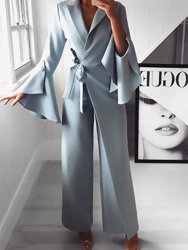  Femme Basique Bleu clair Combinaison-pantalon Couleur Pleine / Ample