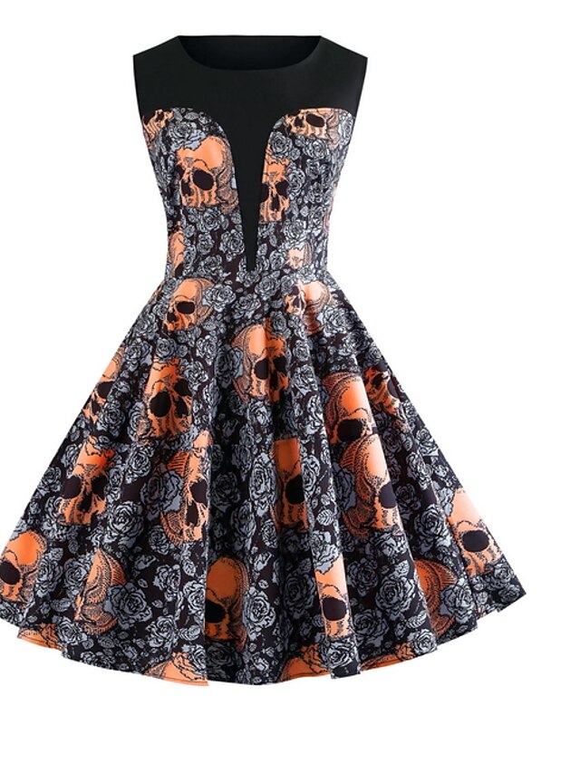  Women's A Line Dress - Sleeveless Geometric Halloween Orange S M L XL XXL XXXL